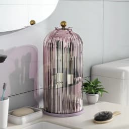Toothbrush and Toothpaste Holders with Cover, All Pink | Waterproof and Dustproof, 360° Rotating Base, Smooth Sliding Door, 3 Slots, for Bathroom Countertop