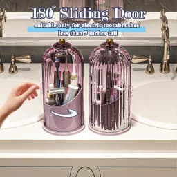 Toothbrush and Toothpaste Holders with Cover, All Pink | Waterproof and Dustproof, 360° Rotating Base, Smooth Sliding Door, 3 Slots, for Bathroom Countertop