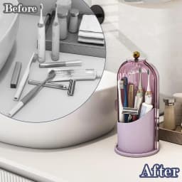 Toothbrush and Toothpaste Holders with Cover, All Pink | Waterproof and Dustproof, 360° Rotating Base, Smooth Sliding Door, 3 Slots, for Bathroom Countertop