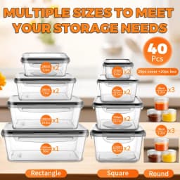 40 Pcs Airtight Food Storage Container Set 20 Clear Plastic Stackable Pantry Organizer Boxes with Lids Leakproof BPA-Free Reusable Cereal Canisters Kitchen Organization Accessories Includes Labels and Pen