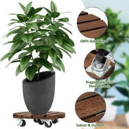 2Pack 12'' Wood Plant Caddy Rolling Plant Stand with 2 Lockable 360° Caster Wheels Indoor Outdoor Patio Flower Pot Succulent Pots Duty