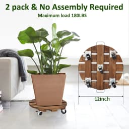 2Pack 12'' Wood Plant Caddy Rolling Plant Stand with 2 Lockable 360° Caster Wheels Indoor Outdoor Patio Flower Pot Succulent Pots Duty