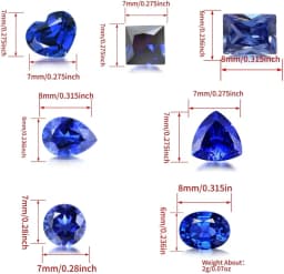 7 Shapes Faceted Cut Natural Blue Sapphire Loose Gemstones, Multi‑Shape Round Oval Heart Pear Square Triangle Radiant Cut Sapphire Stones for Jewelry Ring Pendant Making DIY Craft Gemstone Collection