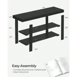 3‑Tier Bamboo Shoe Rack Bench, Entryway Shoe Storage Organizer Bench, 286 Lbs Weight Capacity, 11.3 X 27.6 X 17.8 Inches, Black, Model ULBS04H, for Entryway, Bathroom & Bedroom