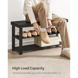 3‑Tier Bamboo Shoe Rack Bench, Entryway Shoe Storage Organizer Bench, 286 Lbs Weight Capacity, 11.3 X 27.6 X 17.8 Inches, Black, Model ULBS04H, for Entryway, Bathroom & Bedroom