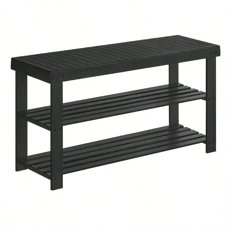 3‑Tier Bamboo Shoe Rack Bench, Entryway Shoe Storage Organizer Bench, 286 Lbs Weight Capacity, 11.3 X 27.6 X 17.8 Inches, Black, Model ULBS04H, for Entryway, Bathroom & Bedroom