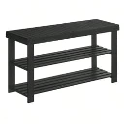 3‑Tier Bamboo Shoe Rack Bench, Entryway Shoe Storage Organizer Bench, 286 Lbs Weight Capacity, 11.3 X 27.6 X 17.8 Inches, Black, Model ULBS04H, for Entryway, Bathroom & Bedroom