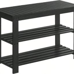 3‑Tier Bamboo Shoe Rack Bench, Entryway Shoe Storage Organizer Bench, 286 Lbs Weight Capacity, 11.3 X 27.6 X 17.8 Inches, Black, Model ULBS04H, for Entryway, Bathroom & Bedroom