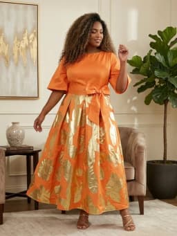 Plus Size Round Neck Flutter Sleeve Belted Waist Maxi Dress For Women Formal Gathering Event A Line Swing Dress