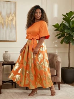 Plus Size Round Neck Flutter Sleeve Belted Waist Maxi Dress For Women Formal Gathering Event A Line Swing Dress