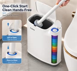 Joybos Trash Can And Toilet Brush Set, Bathroom Trash Can With 14 Disposable Toilet Brush, Includes Cleaning Brush Head, Toilet Brush Cleaner, Storage Bins With Lids, Narrow Design, Bathroom And Apartment Supplies, Halloween And Christmas Gifts