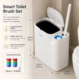 Joybos Trash Can And Toilet Brush Set, Bathroom Trash Can With 14 Disposable Toilet Brush, Includes Cleaning Brush Head, Toilet Brush Cleaner, Storage Bins With Lids, Narrow Design, Bathroom And Apartment Supplies, Halloween And Christmas Gifts