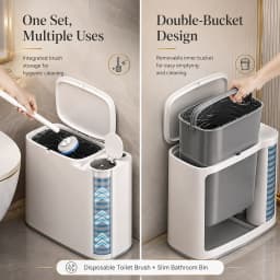 Joybos Trash Can And Toilet Brush Set, Bathroom Trash Can With 14 Disposable Toilet Brush, Includes Cleaning Brush Head, Toilet Brush Cleaner, Storage Bins With Lids, Narrow Design, Bathroom And Apartment Supplies, Halloween And Christmas Gifts