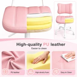 Ergonomic Butterfly Stitched Backrest Office Chair PU Leather Comfortable 360° Swivel Height Adjustable Task Chair with Silent Casters for Home Workspace