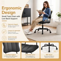 Ergonomic Butterfly Stitched Backrest Office Chair PU Leather Comfortable 360° Swivel Height Adjustable Task Chair with Silent Casters for Home Workspace