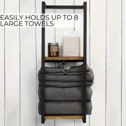 2‑Tier Wall‑Mounted Bathroom Towel Rack with Frame, Modern Metal & Wood Towel & Toiletry Storage Organizer, Elegant Wall Hanging Rack for Bathroom