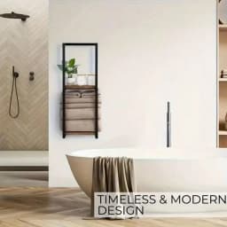 2‑Tier Wall‑Mounted Bathroom Towel Rack with Frame, Modern Metal & Wood Towel & Toiletry Storage Organizer, Elegant Wall Hanging Rack for Bathroom
