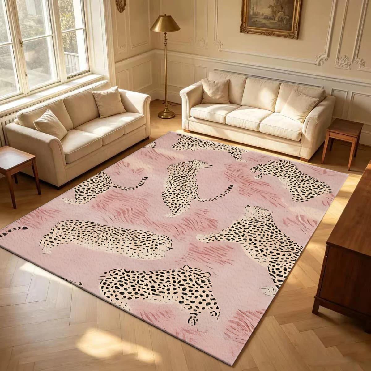 Pink Background Leopard Seamless Rug