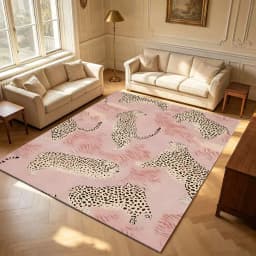 Pink Background Leopard Seamless Rug