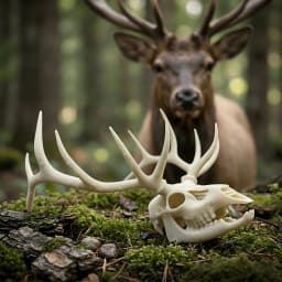 Spooky Halloween Decoration Mythological Beast & Real Elk Skull 2-Piece Statue Ornament Set, High Precision 3D Printed Folk Art Collectible, Perfect for Collection for Gothic Study Desk Decor, Quirky Humorous Holiday Gift for Skull Fans