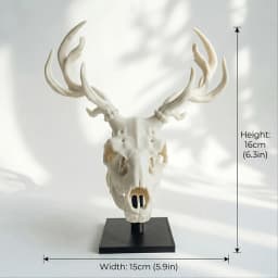 Spooky Halloween Decoration Mythological Beast & Real Elk Skull 2-Piece Statue Ornament Set, High Precision 3D Printed Folk Art Collectible, Perfect for Collection for Gothic Study Desk Decor, Quirky Humorous Holiday Gift for Skull Fans