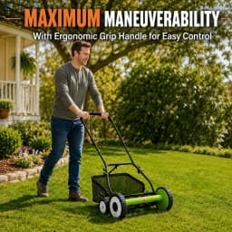 18 Inch Push Reel Lawn Mower, 4 Wheel Manual Grass Cutter With 5 Blade Carbon Steel System, Adjustable Height For Yard Garden