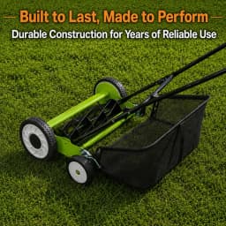 18 Inch Push Reel Lawn Mower, 4 Wheel Manual Grass Cutter With 5 Blade Carbon Steel System, Adjustable Height For Yard Garden