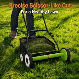 18 Inch Push Reel Lawn Mower, 4 Wheel Manual Grass Cutter With 5 Blade Carbon Steel System, Adjustable Height For Yard Garden
