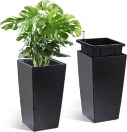 2 Pack 16in Tall Planters with Water Level Monitor & Drainage Holes, 16 Inch Tall Flower Pots for Indoor Outdoor, Modern Large Garden Plant Pots for Patio