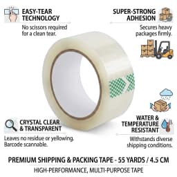 Durable Transparent Packaging Tape 36 Rolls 4.5cm Width 55 Yards Length Strong Clear Adhesive Roll