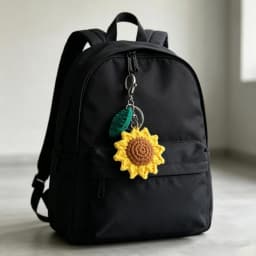 Viral Aesthetic Hand Crochet Sunflower With Leaf Keychain, Knitted Yarn Flower Bag Charm Pendant, Cute Handmade Accessory Gift
