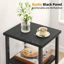3 Tier Nightstand Black Wood Grain Slim Bedside Table Space Saving for Bedroom Storage