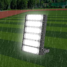 Outdoor LED Flood Light 300W IP67 Waterproof, 180° Adjustable Stadium Lighting with ADC12 Aluminum Housing, Wide Voltage 100-277V for Sports Field Factory Garden Courtyard, Silver/Black