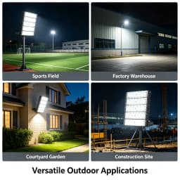 Outdoor LED Flood Light 300W IP67 Waterproof, 180° Adjustable Stadium Lighting with ADC12 Aluminum Housing, Wide Voltage 100-277V for Sports Field Factory Garden Courtyard, Silver/Black