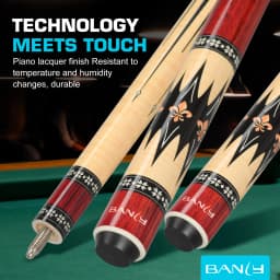 Banly Professional Maple Pool Cue Stick 58", Low Deflection Billiard Cue with 12.5mm Tip, 3/8×8 Joint, Pool Stick for Adults, Cue Case, Glove, Chalk & Towel Included- Crimson Geo
