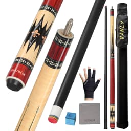 Banly Professional Maple Pool Cue Stick 58", Low Deflection Billiard Cue with 12.5mm Tip, 3/8×8 Joint, Pool Stick for Adults, Cue Case, Glove, Chalk & Towel Included- Crimson Geo