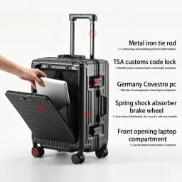 BunyFly Aluminum Frame Boarding Laptop Trolley Case 20 Inch Front Opening Suitcase Cabin Luggage Bag