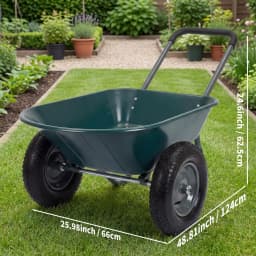 Dual-Wheel Wheelbarrow Garden Utility Cart With Dump Bed, 600 lb Capacity, 48.8 x 26 in Poly Tray, Steel Frame For Yard Lawn Farm Beach