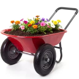 Dual-Wheel Wheelbarrow Garden Utility Cart With Dump Bed, 600 lb Capacity, 48.8 x 26 in Poly Tray, Steel Frame For Yard Lawn Farm Beach