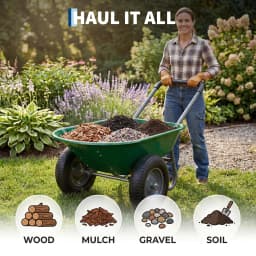 Dual-Wheel Wheelbarrow Garden Utility Cart With Dump Bed, 600 lb Capacity, 48.8 x 26 in Poly Tray, Steel Frame For Yard Lawn Farm Beach