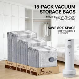 【2026 Upgraded】X7 Cordless Travel Vacuum Storage Compression Bag Set with Rechargeable air Pump 9/15 Pack Waterproof & Reusable Compression Packing Bags for 2 Size,140L/Min Powerful Air Removal,Perfect for Carry-On Suitcases,