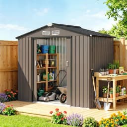 7' X 4' Outdoor Steel Tool Garden Shed Organizer W/ 2 Sliding Doors