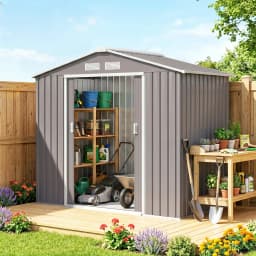 7' X 4' Outdoor Steel Tool Garden Shed Organizer W/ 2 Sliding Doors