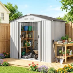 7' X 4' Outdoor Steel Tool Garden Shed Organizer W/ 2 Sliding Doors