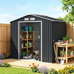 7' X 4' Outdoor Steel Tool Garden Shed Organizer W/ 2 Sliding Doors