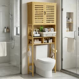 Natural Bamboo Over The Toilet Storage Rack 3-Tier Shelves Storage Shelf Cabinet Bathroom Organizer Space Saver