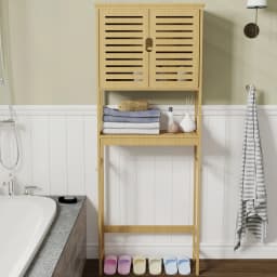 Natural Bamboo Over The Toilet Storage Rack 3-Tier Shelves Storage Shelf Cabinet Bathroom Organizer Space Saver