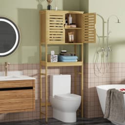 Natural Bamboo Over The Toilet Storage Rack 3-Tier Shelves Storage Shelf Cabinet Bathroom Organizer Space Saver