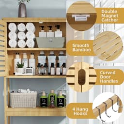 Natural Bamboo Over The Toilet Storage Rack 3-Tier Shelves Storage Shelf Cabinet Bathroom Organizer Space Saver