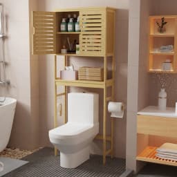 Natural Bamboo Over The Toilet Storage Rack 3-Tier Shelves Storage Shelf Cabinet Bathroom Organizer Space Saver